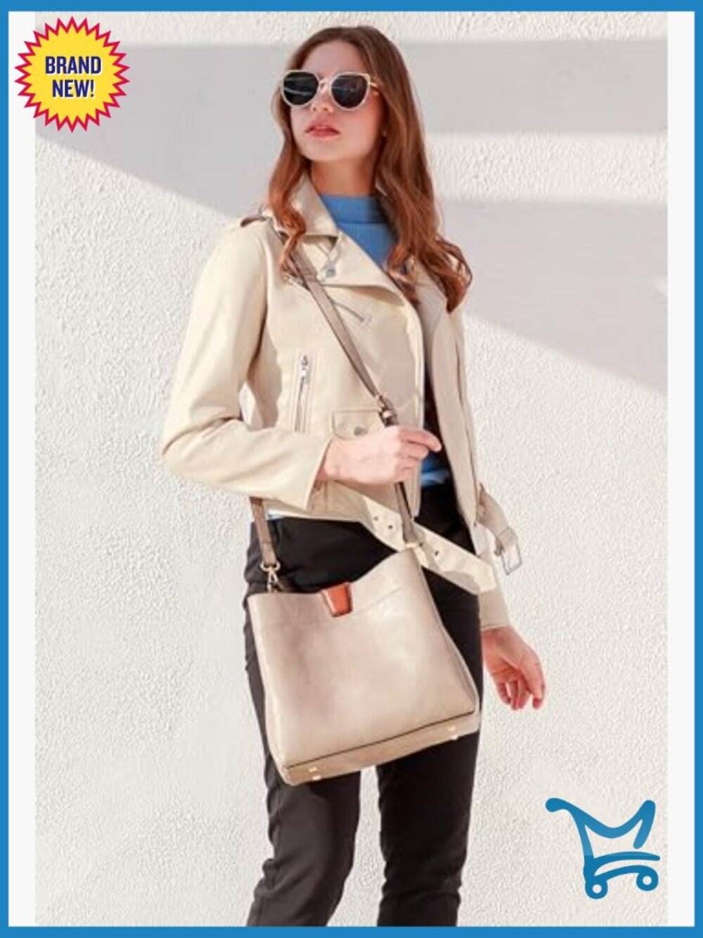 Vegan Leather Satchel with Adjustable Crossbody Strap, 11x10.5 Inches - Picture 2 of 5